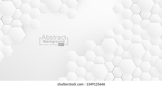 Abstract Hexagon Embossed, honeycomb white Background, light and shadow. Vector illustration.