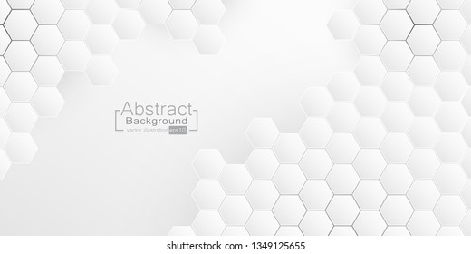 Abstract Hexagon Embossed, honeycomb white Background, light and shadow. Vector illustration.