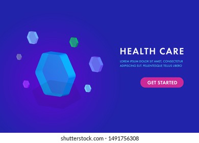 Abstract hexagon flat isometric vector illustration texture. Health care website template and science medical icon innovation concept. Can use for landing, web banner, infographics. 