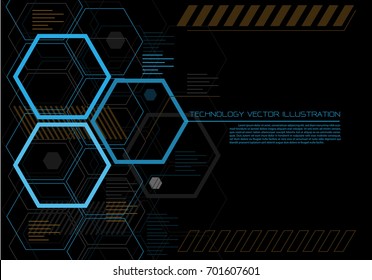 Abstract hexagon futuristic technology color on black design modern creative graphic background vector illustration.