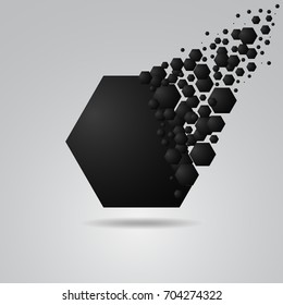 Abstract hexagon geometric background black explosion broke spread. vector illustration