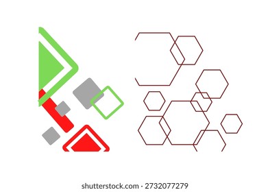 Ilustración Abstractas de Elementos geométricos hexagonales, tecnología moderna y diseño inspirado en la ciencia para uso digital y corporativo.