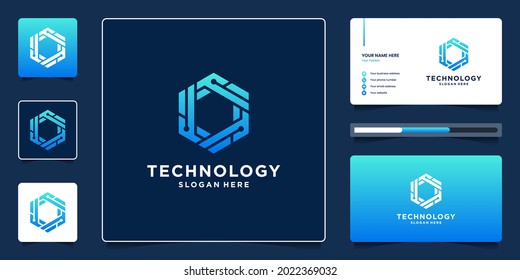 Abstract Hexagon Geometric Technology Logo Design With Dot And Circuit Symbol