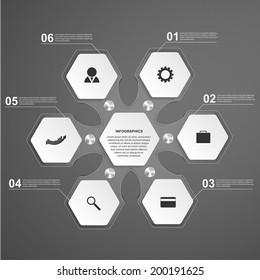 Abstract hexagon glass infographics template. Design element.