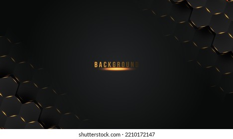 abstract hexagon with a gold bright light on a dark background, vector illustration