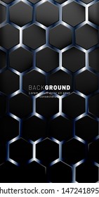 Abstract hexagon gradient colorful light pattern with a dark background technology style. Honeycomb. Vector illustration