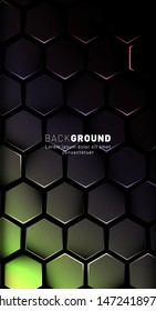 Abstract hexagon gradient colorful light pattern with a dark background technology style. Honeycomb. Vector illustration