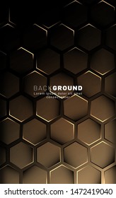 Abstract hexagon gradient colorful light pattern with a dark background technology style. Honeycomb. Vector illustration