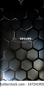 Abstract hexagon gradient colorful light pattern with a dark background technology style. Honeycomb. Vector illustration