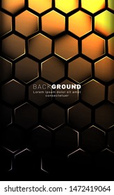 Abstract hexagon gradient colorful light pattern with a dark background technology style. Honeycomb. Vector illustration