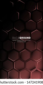 Abstract hexagon gradient colorful light pattern with a dark background technology style. Honeycomb. Vector illustration