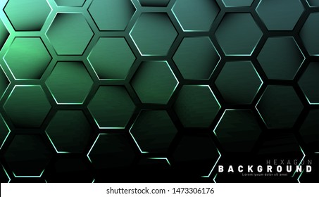 Abstract hexagon gradient colorful light pattern with a dark background technology style. Honeycomb. Vector illustration
