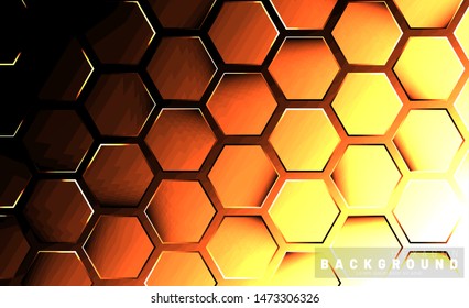 Abstract hexagon gradient colorful light pattern with a dark background technology style. Honeycomb. Vector illustration