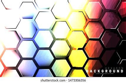 Abstract hexagon gradient colorful light pattern with a dark background technology style. Honeycomb. Vector illustration
