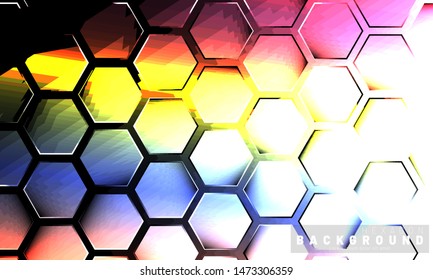 Abstract hexagon gradient colorful light pattern with a dark background technology style. Honeycomb. Vector illustration