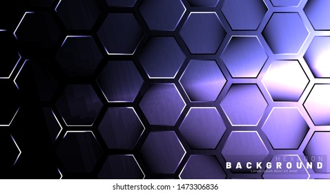 Abstract hexagon gradient colorful light pattern with a dark background technology style. Honeycomb. Vector illustration