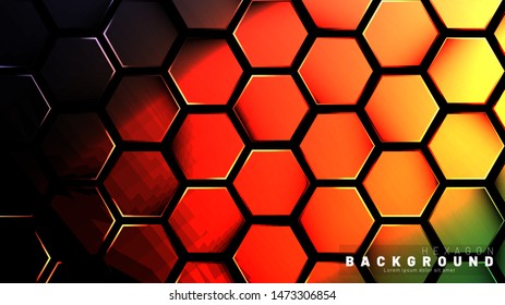 Abstract hexagon gradient colorful light pattern with a dark background technology style. Honeycomb. Vector illustration