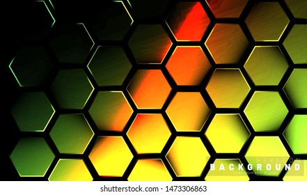 Abstract hexagon gradient colorful light pattern with a dark background technology style. Honeycomb. Vector illustration