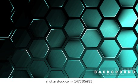 Abstract hexagon gradient colorful light pattern with a dark background technology style. Honeycomb. Vector illustration