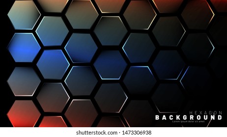 Abstract hexagon gradient colorful light pattern with a dark background technology style. Honeycomb. Vector illustration