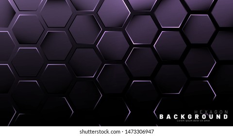 Abstract hexagon gradient colorful light pattern with a dark background technology style. Honeycomb. Vector illustration