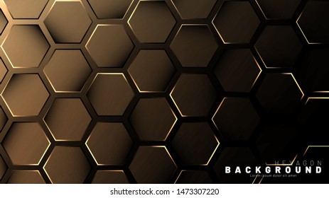 Abstract hexagon gradient colorful light pattern with a dark background technology style. Honeycomb. Vector illustration