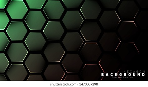 Abstract hexagon gradient colorful light pattern with a dark background technology style. Honeycomb. Vector illustration