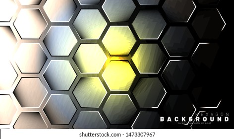 Abstract hexagon gradient colorful light pattern with a dark background technology style. Honeycomb. Vector illustration