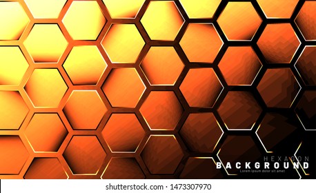 Abstract hexagon gradient colorful light pattern with a dark background technology style. Honeycomb. Vector illustration