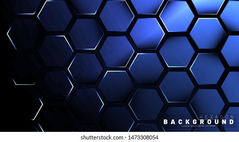 Abstract hexagon gradient colorful light pattern with a dark background technology style. Honeycomb. Vector illustration