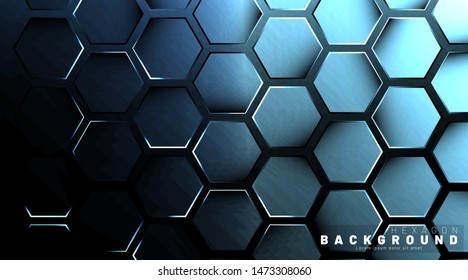 Abstract hexagon gradient colorful light pattern with a dark background technology style. Honeycomb. Vector illustration