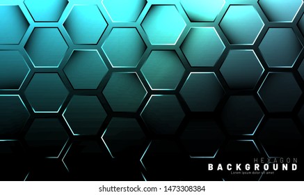 Abstract hexagon gradient colorful light pattern with a dark background technology style. Honeycomb. Vector illustration