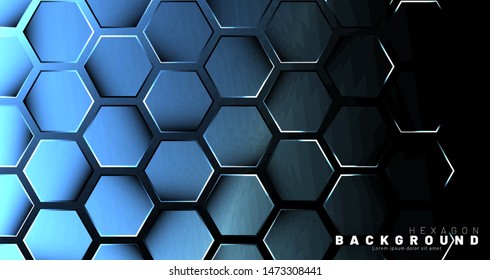 Abstract hexagon gradient colorful light pattern with a dark background technology style. Honeycomb. Vector illustration