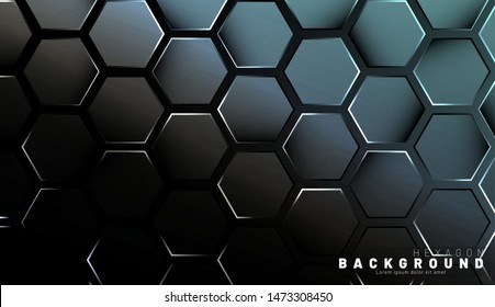 Abstract hexagon gradient colorful light pattern with a dark background technology style. Honeycomb. Vector illustration