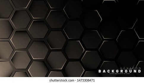 Abstract hexagon gradient colorful light pattern with a dark background technology style. Honeycomb. Vector illustration