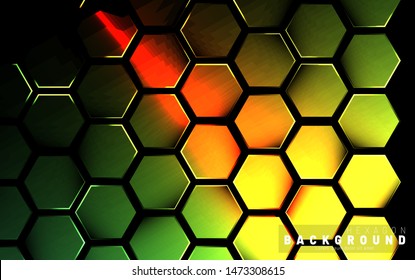 Abstract hexagon gradient colorful light pattern with a dark background technology style. Honeycomb. Vector illustration