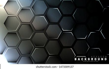Abstract hexagon gradient colorful light pattern with a dark background technology style. Honeycomb. Vector illustration
