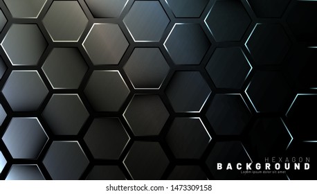 Abstract hexagon gradient colorful light pattern with a dark background technology style. Honeycomb. Vector illustration