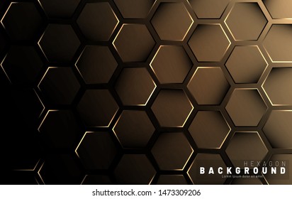 Abstract hexagon gradient colorful light pattern with a dark background technology style. Honeycomb. Vector illustration