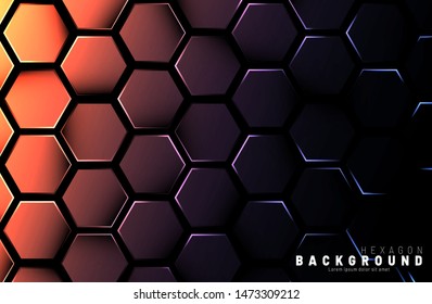 Abstract hexagon gradient colorful light pattern with a dark background technology style. Honeycomb. Vector illustration