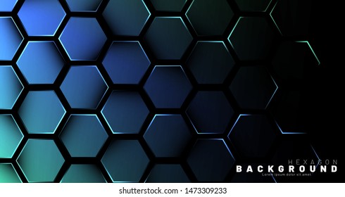 Abstract hexagon gradient colorful light pattern with a dark background technology style. Honeycomb. Vector illustration