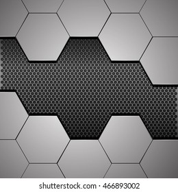 Abstract hexagon and gray circle mesh design background vector illustration.
