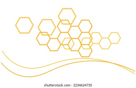 Abstract hexagon grid cells sign and curve line isolated on white background vector illustration.