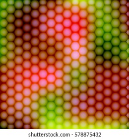 Abstract hexagon grid vector background. Retro geometric pattern with polygon grid. Graphic design in disco style. Illustration in pink, black and green. Abstract grid texture, tiles in vertical lines