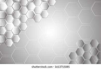 Abstract. Hexagon , honeycomb gray Background ,light   copy space .Vector