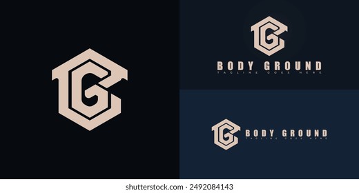 Letra inicial hexagonal Abstractas BG o GB en color dorado aislado en múltiples colores de fondo. El logotipo es adecuado para Plantillas de inspiración de diseño de logotipo de negocios de construcción comercial de gimnasio y deporte