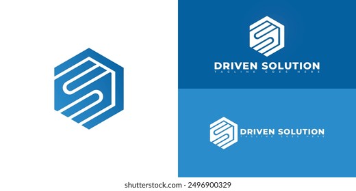 Abstract hexagon initial letter DS or SD in blue color isolated on multiple background colors. The logo is suitable for modern direct-selling company logo design inspiration templates.