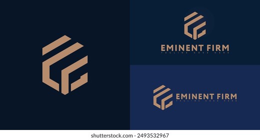 Abstractas hexágono inicial EF o FE en color dorado aislado en múltiples colores de fondo. El logotipo es adecuado para las Plantillas de inspiración de diseño de logotipo de oficina de abogados moderna.