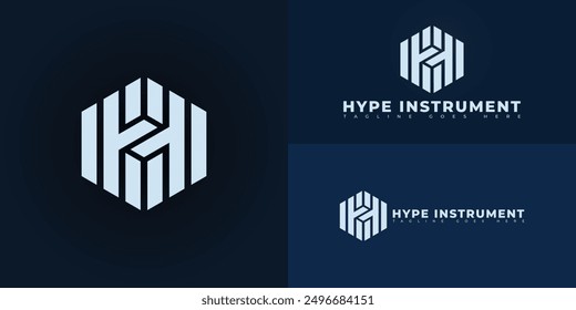 Abstract hexagon initial letter HI or IH in soft blue color isolated on multiple background colors. The logo is suitable for music technology brand logo design inspiration templates.