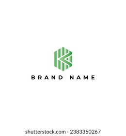 Abstract hexagon initial letter K or KK Logo design Vector illustration in green color isolated on a white background. Abstract letter K logo applied for Real Estate and Mortgage Company logo design